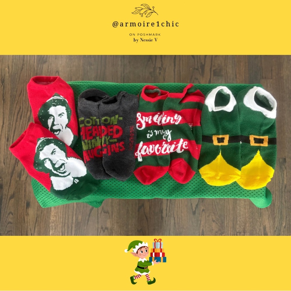 ELF MOVIE SOCKS | 4 Pairs | Christmas Holiday | Variety of Styles | Size 5-11